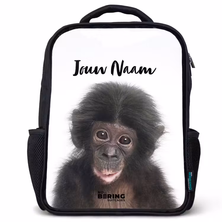 Kinderrugzak met naam - Zwart - Charlie Chimp — 1
