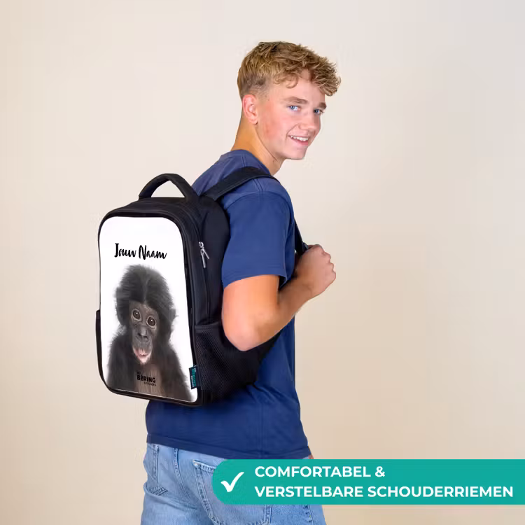 Kinderrugzak met naam - Zwart - Charlie Chimp — 2
