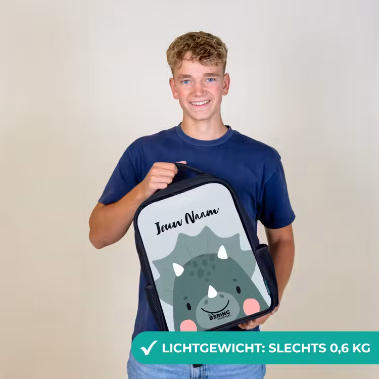 Kinderrugzak met naam - Zwart - Tigo triceratops — 3