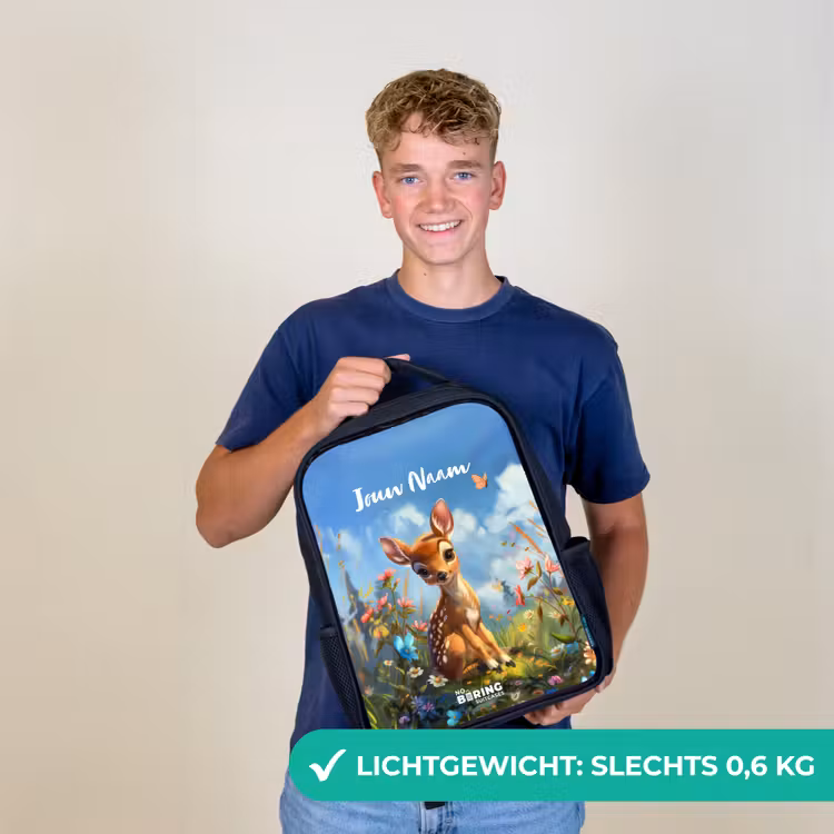 Kinderrugzak met naam - Zwart - Bailey bloemenhertje — 3