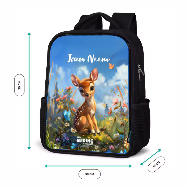 Kinderrugzak met naam - Zwart - Bailey bloemenhertje — 5