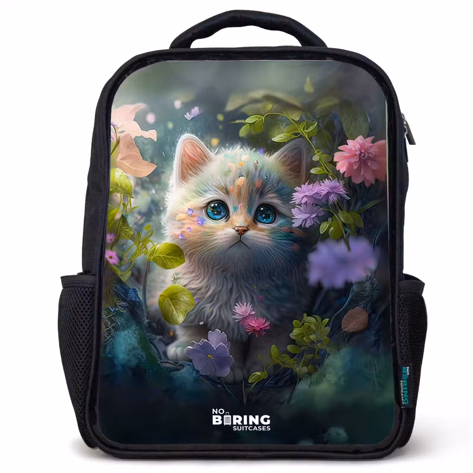 Kinderrugzak - Zwart - Kitten verstopt achter bloemen — 1