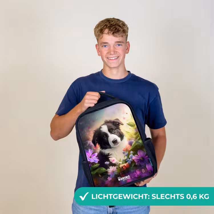 Kinderrugzak - Zwart - Hond met blauwe ogen in een veld — 3