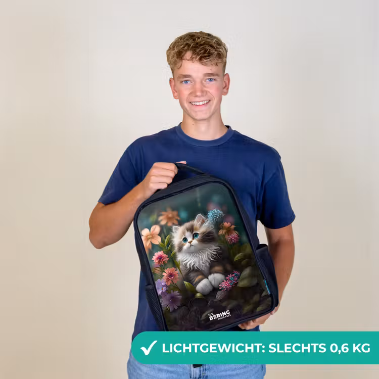 Kinderrugzak - Zwart - Kitten tussen bloemen — 3