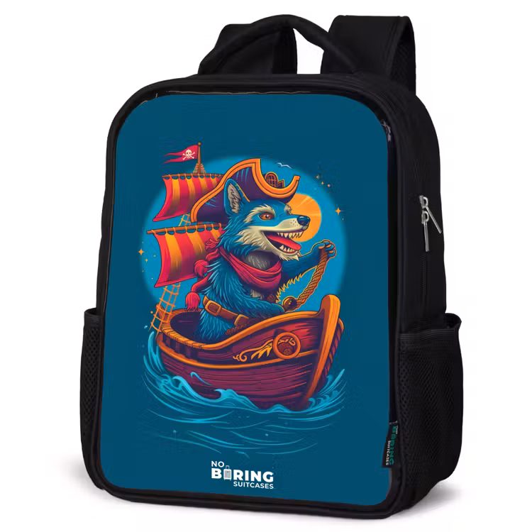 Kinderrugzak - Zwart - Piraten wasbeer op een boot — 7