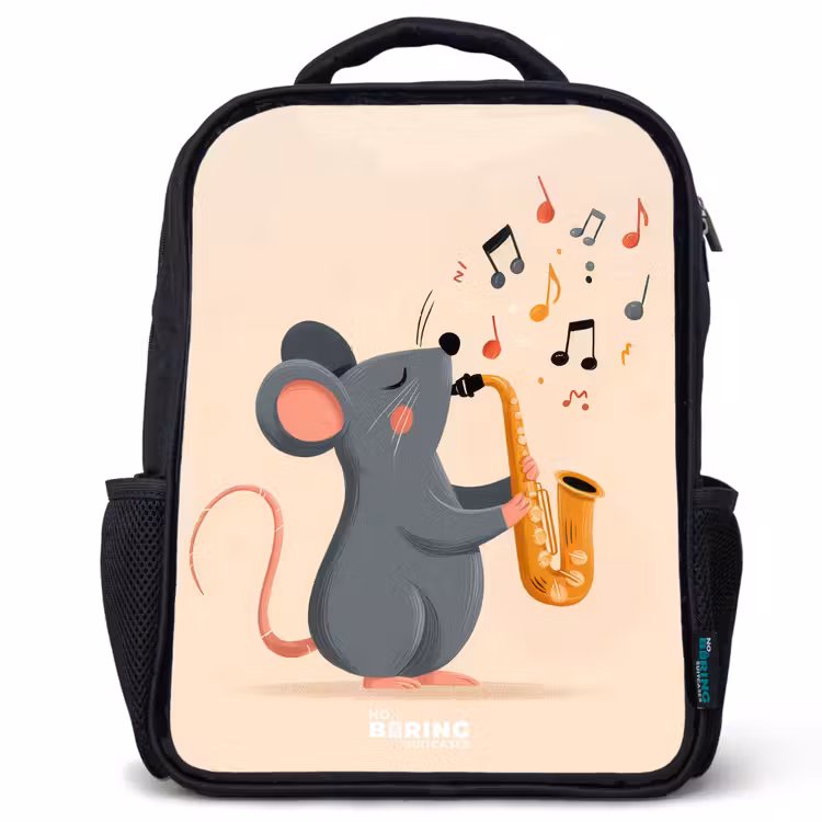 Kinderrugzak - Zwart - Muis - Saxofoon - Muziek — 1