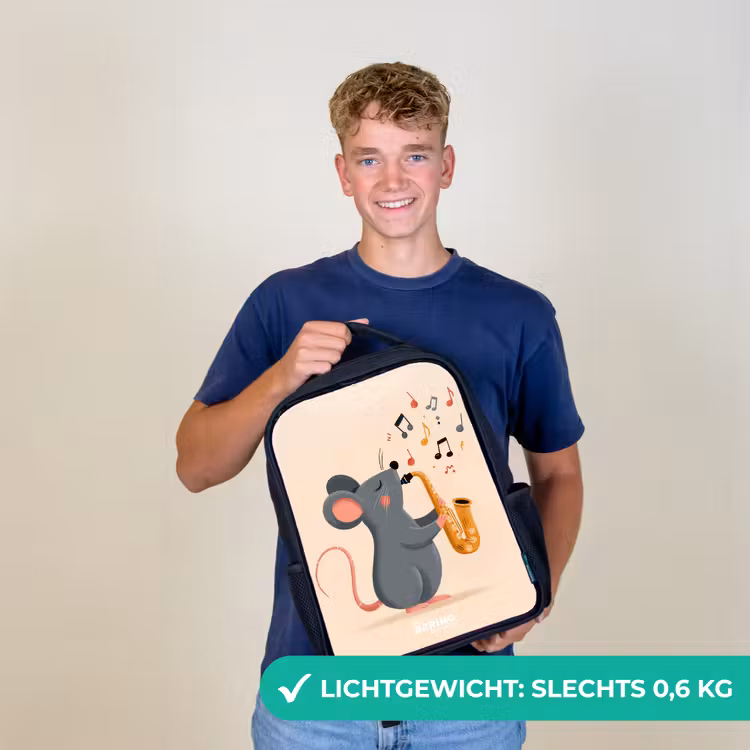Kinderrugzak - Zwart - Muis - Saxofoon - Muziek — 3