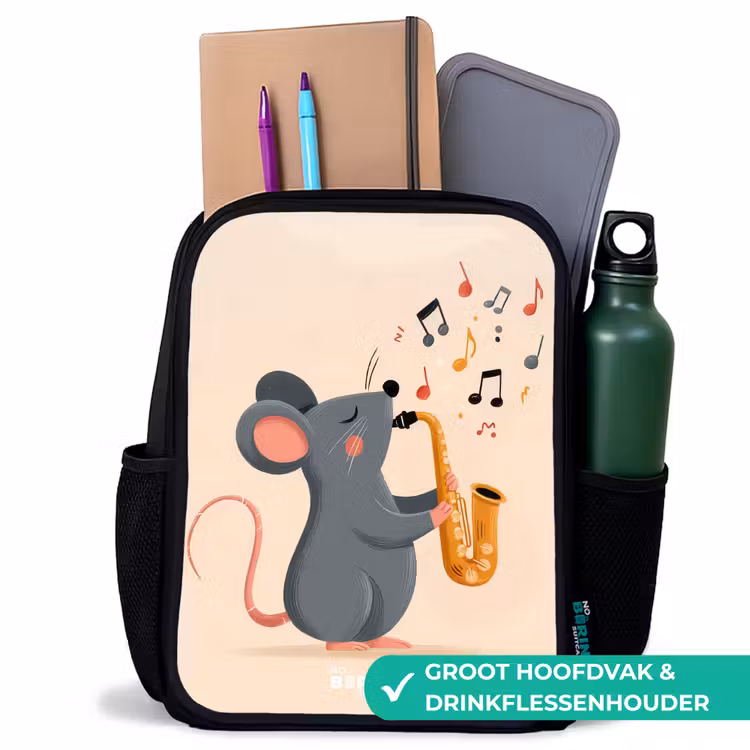 Kinderrugzak - Zwart - Muis - Saxofoon - Muziek — 4