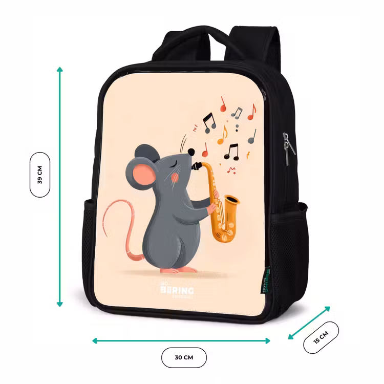 Kinderrugzak - Zwart - Muis - Saxofoon - Muziek — 5