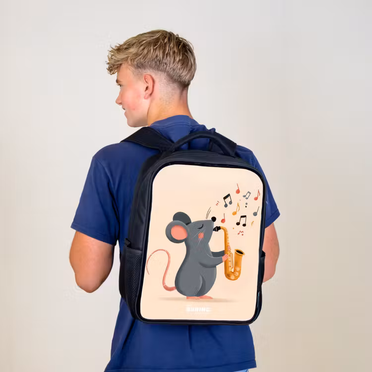Kinderrugzak - Zwart - Muis - Saxofoon - Muziek — 6