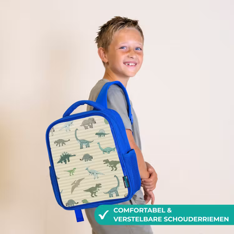 Kinderrugzak - Blauw - Dino - Patroon - Strepen - Groen — 4