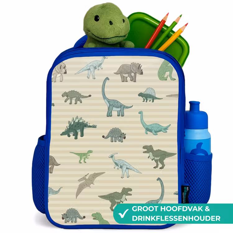 Kinderrugzak - Blauw - Dino - Patroon - Strepen - Groen — 5