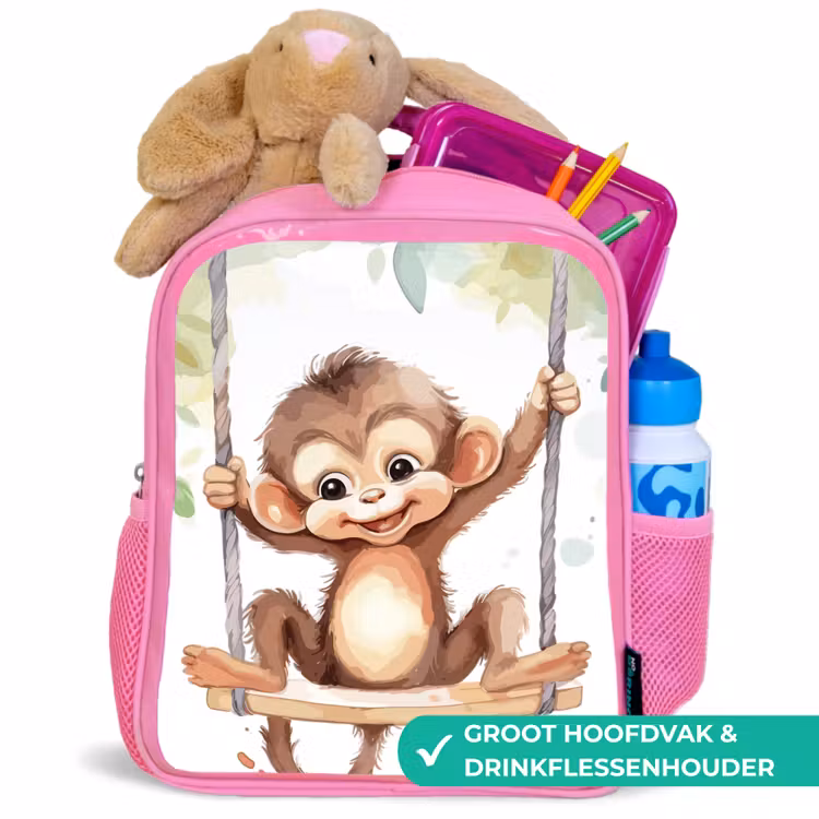 Kinderrugzak - Roze - Aap - Dier - Kinderen - Jungle — 2