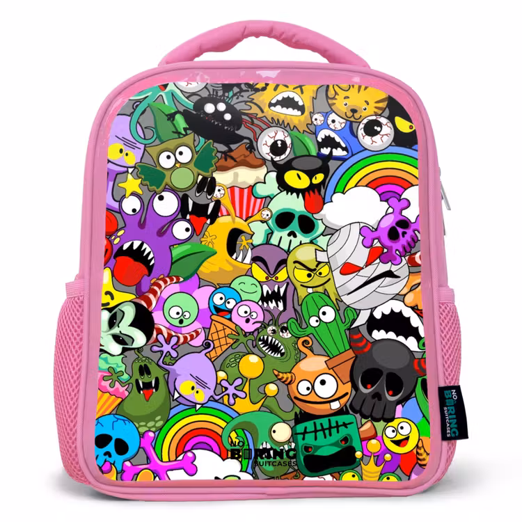 Kinderrugzak - Roze - Chaotisch kleurrijk monster patroon — 1