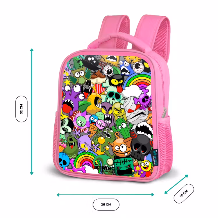 Kinderrugzak - Roze - Chaotisch kleurrijk monster patroon — 3