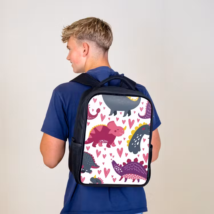 Kinderrugzak - Zwart - Dino - Hart - Patronen - Roze - Meisjes - Dinosaurus — 6