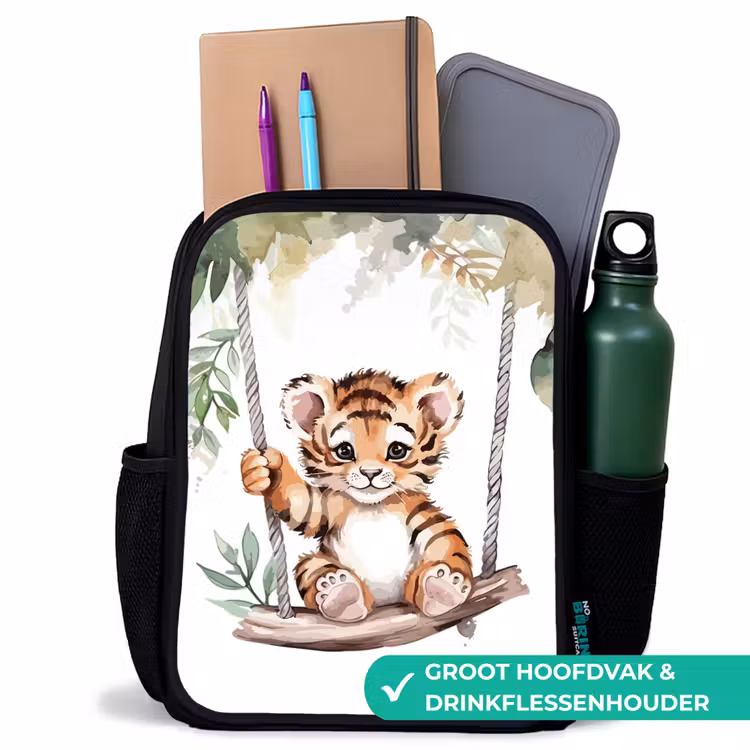 Kinderrugzak - Zwart - Tijger - Dier - Kinderen - Jungle — 4