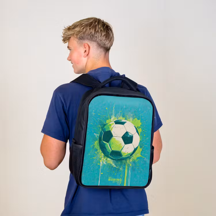 Kinderrugzak - Zwart - Voetbal - Verfspatten - Groen - Blauw — 6