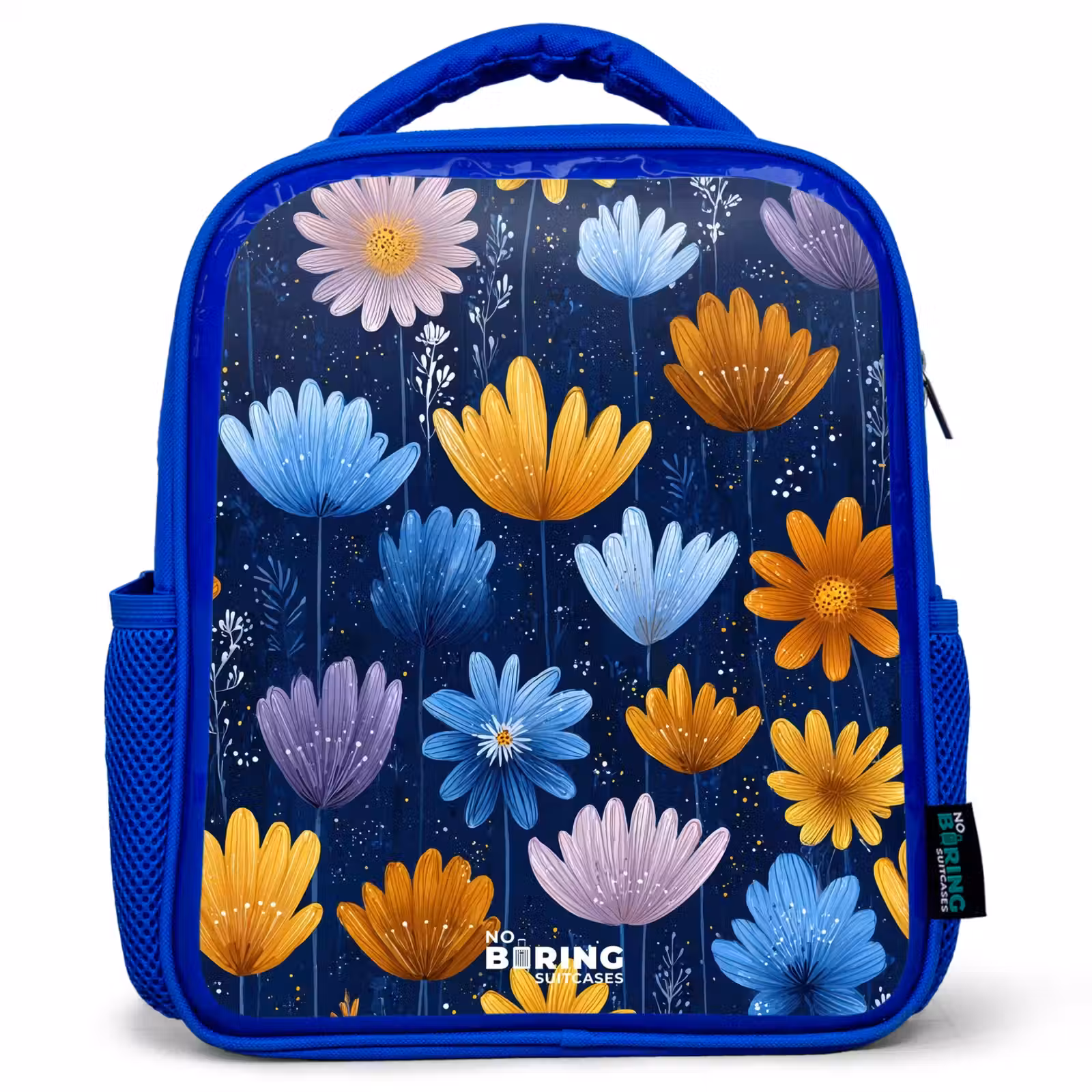 Kinderrugzak - Blauw - Bloemen op een donkerblauwe achtergrond — 1