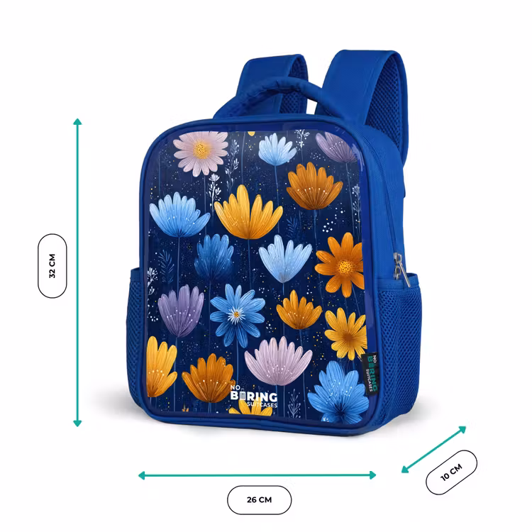 Kinderrugzak - Blauw - Bloemen op een donkerblauwe achtergrond — 6