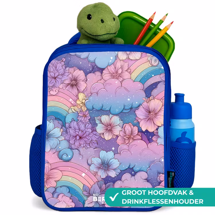 Kinderrugzak - Blauw - Illustratie van wolken, regenbogen en bloemen — 5