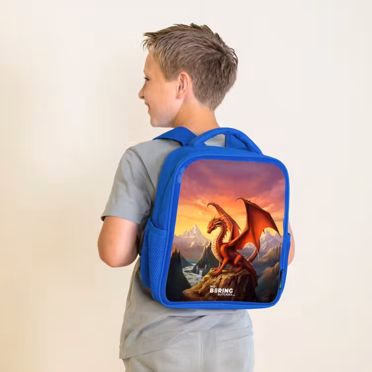 Kinderrugzak met naam - Blauw - Rode reuzendraak β 3