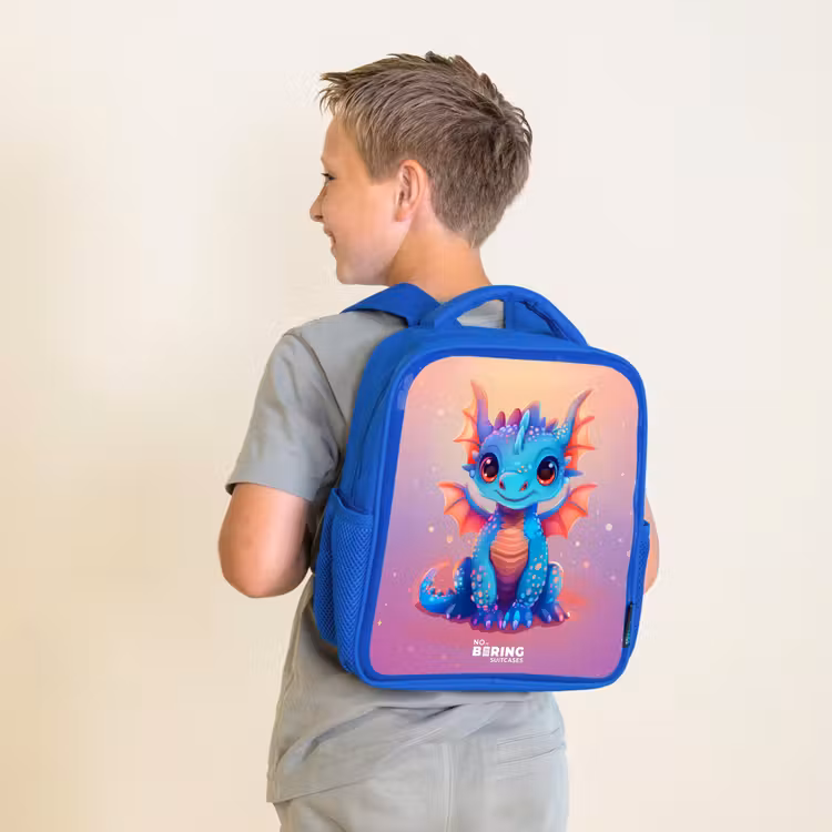 Kinderrugzak met naam - Blauw - Schattige baby draak — 3