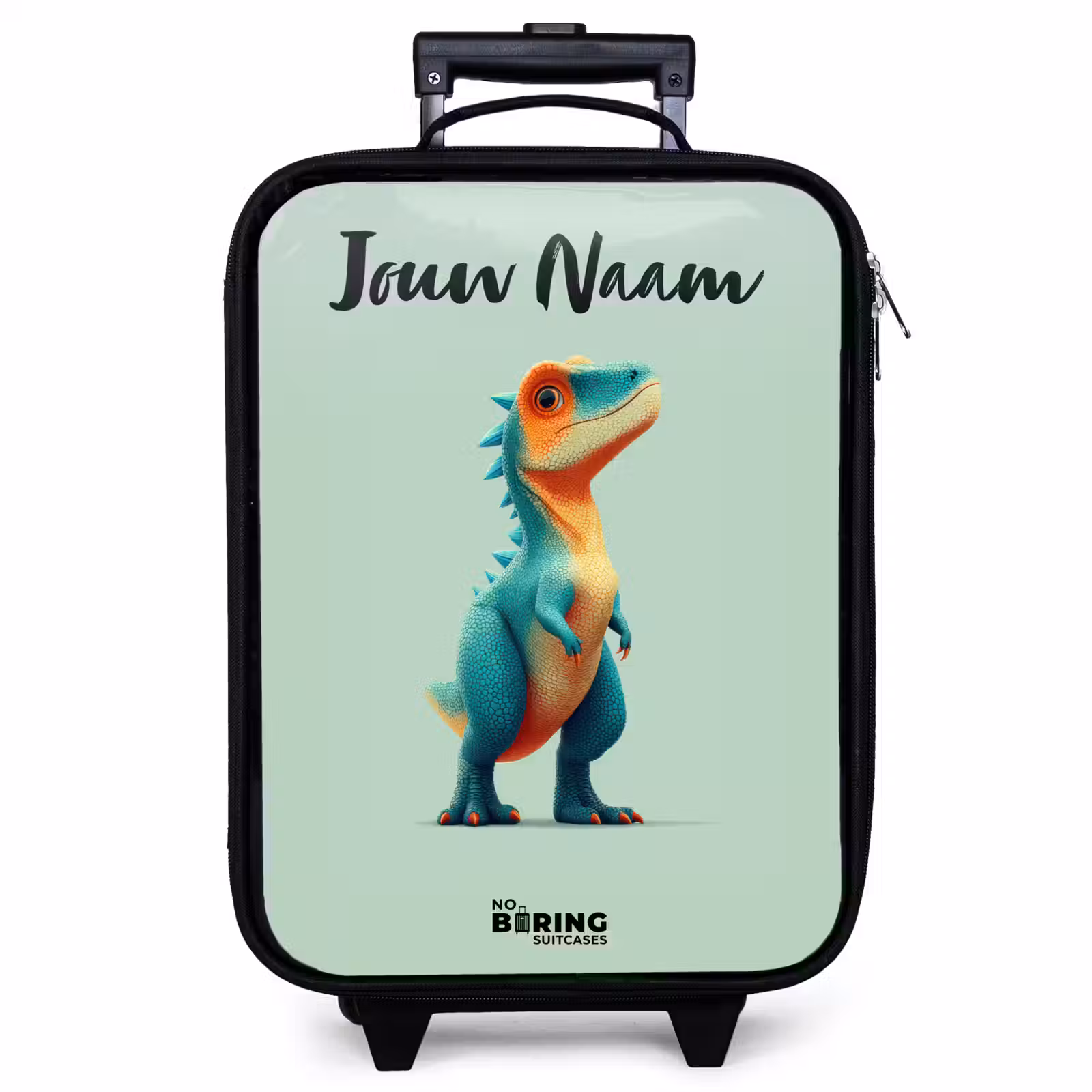Kinderkoffer met naam - Zwart - Dino - Dier - Groen - Oranje — 1