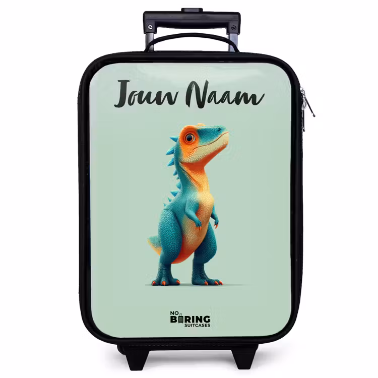 Kinderkoffer met naam - Zwart - Dino - Dier - Groen - Oranje — 1