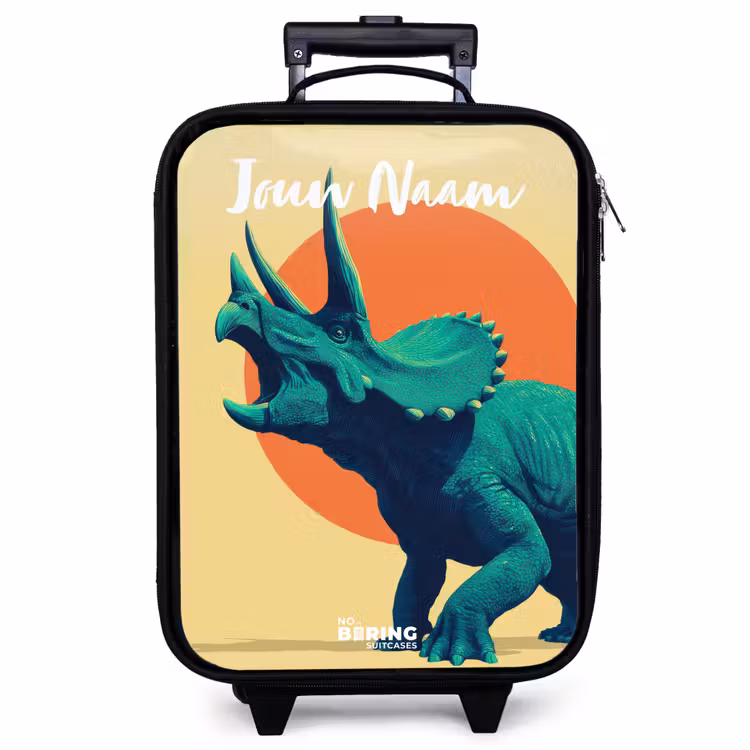 Kinderkoffer met naam - Zwart - Dino - Triceratops - Dier — 1