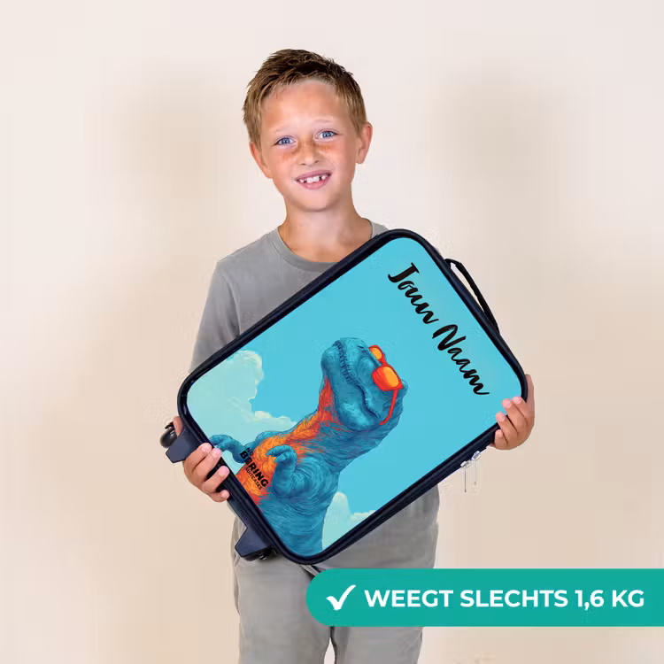 Kinderkoffer met naam - Zwart - Dino - Zonnebril - Blauw — 2