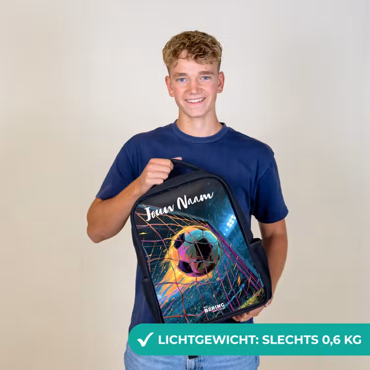 Kinderrugzak met naam - Zwart - Neon - Net - Voetbal - Kleurrijk — 3