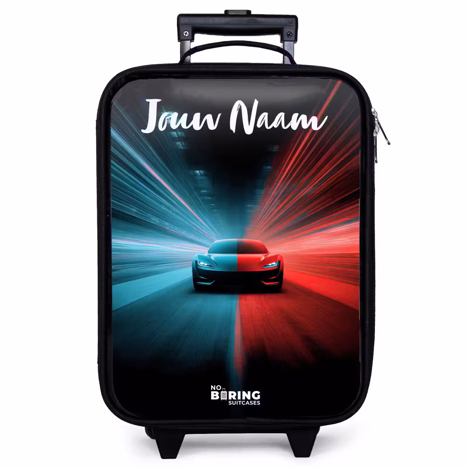 Kinderkoffer met naam - Zwart - Sportauto - Blauw - Neon - Stad — 1