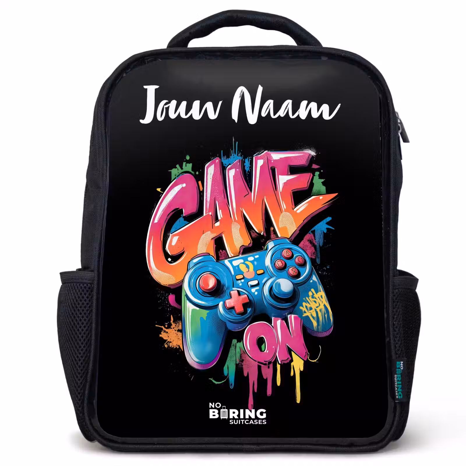 Kinderrugzak met naam - Zwart - Controller - Game - Graffiti - Tekst — 1
