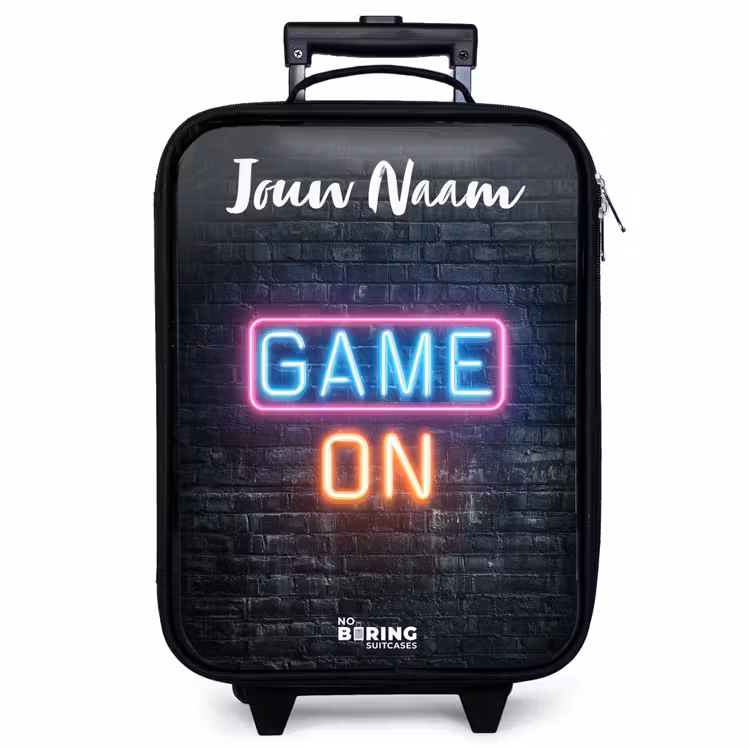 Kinderkoffer met naam - Zwart - Game - Neon - Muur — 1