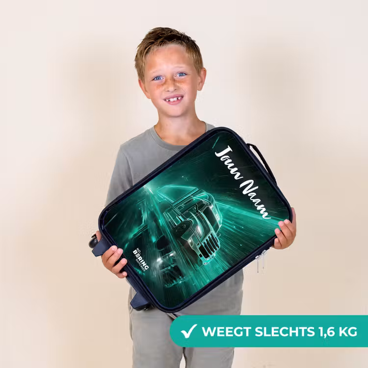 Kinderkoffer met naam - Zwart - Vrachtwagen - Stad - Groen - Neon — 2