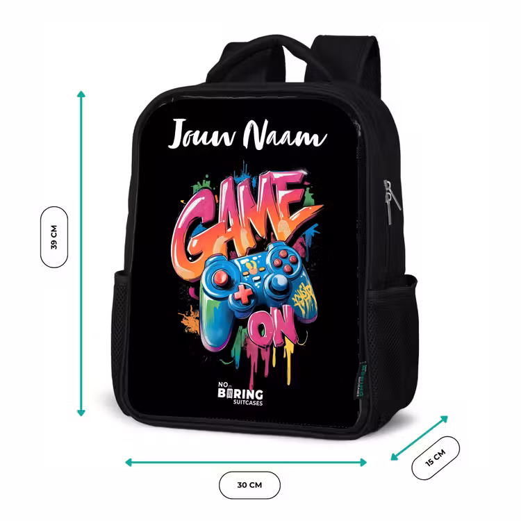 Kinderrugzak met naam - Zwart - Controller - Game - Graffiti - Tekst — 5