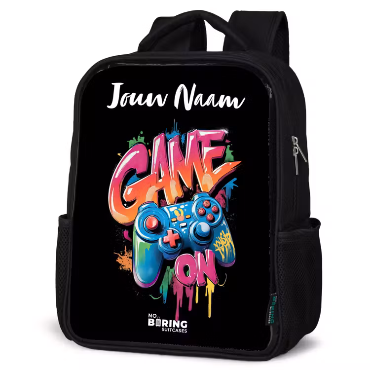 Kinderrugzak met naam - Zwart - Controller - Game - Graffiti - Tekst — 7