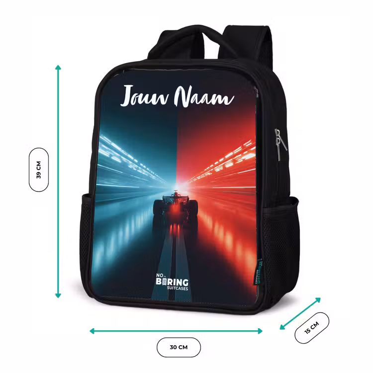 Kinderrugzak met naam - Zwart - Raceauto - Verlichting - Neon - Rood — 5