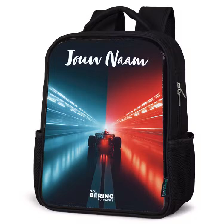 Kinderrugzak met naam - Zwart - Raceauto - Verlichting - Neon - Rood — 7