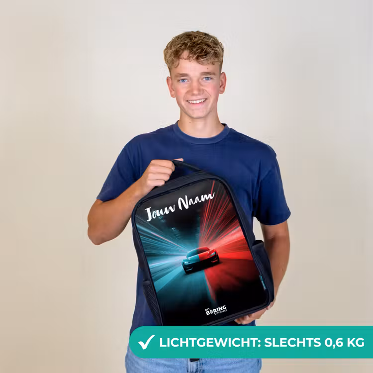 Kinderrugzak met naam - Zwart - Sportauto - Blauw - Neon - Stad — 3