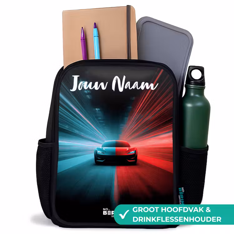 Kinderrugzak met naam - Zwart - Sportauto - Blauw - Neon - Stad — 4