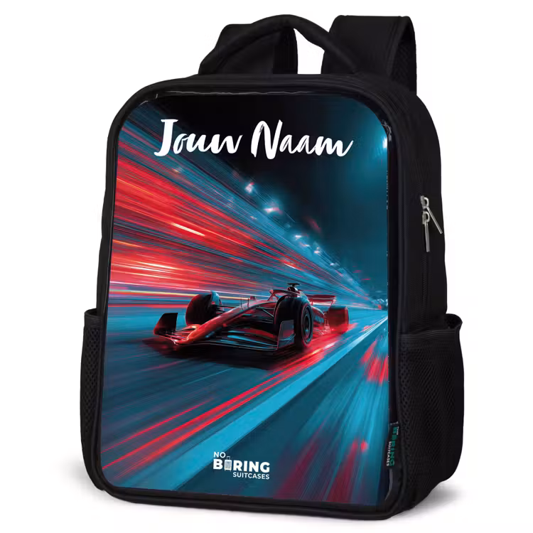 Kinderrugzak met naam - Zwart - Formule 1 - Raceauto - Rood - Neonverlichting — 7