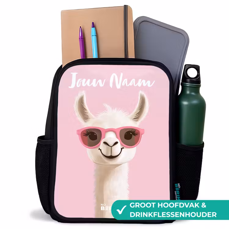 Kinderrugzak met naam - Zwart - Lama - Wit - Zonnebril - Wimpers — 4