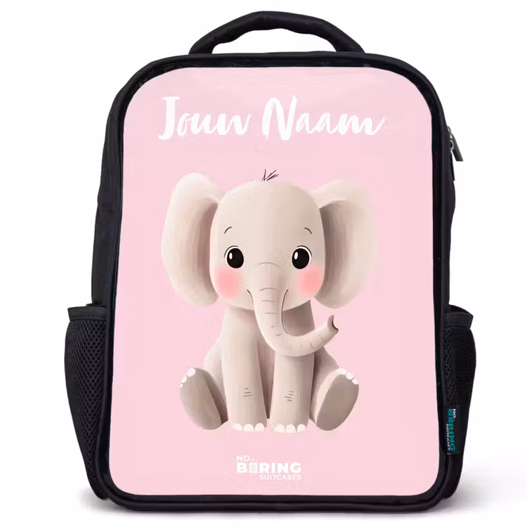 Kinderrugzak met naam - Zwart - Olifant - Grijs - Baby - Slurf — 1