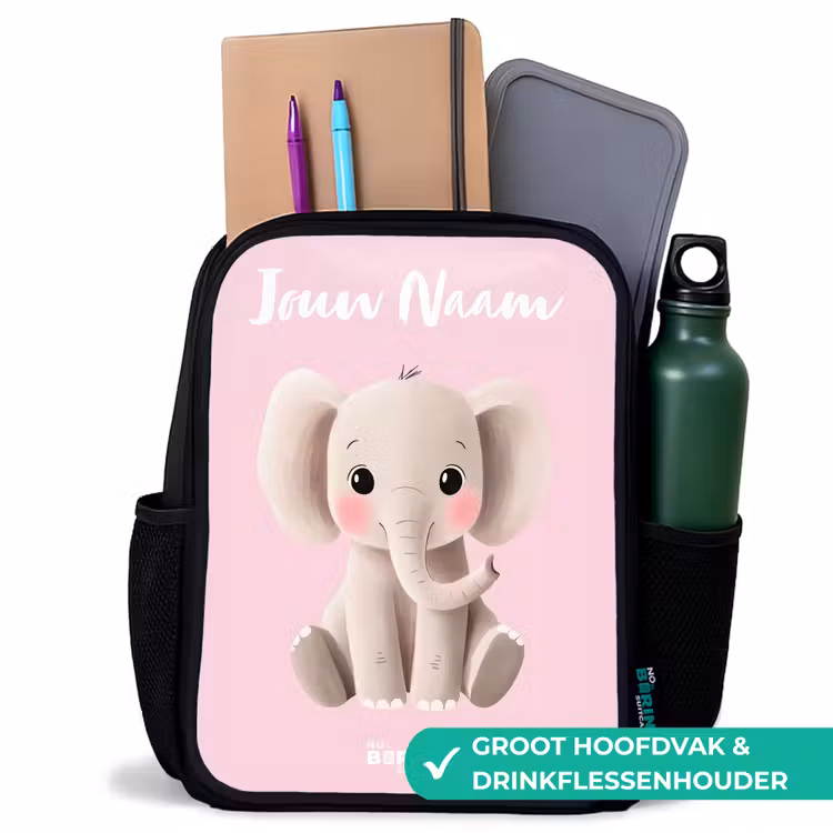Kinderrugzak met naam - Zwart - Olifant - Grijs - Baby - Slurf — 4