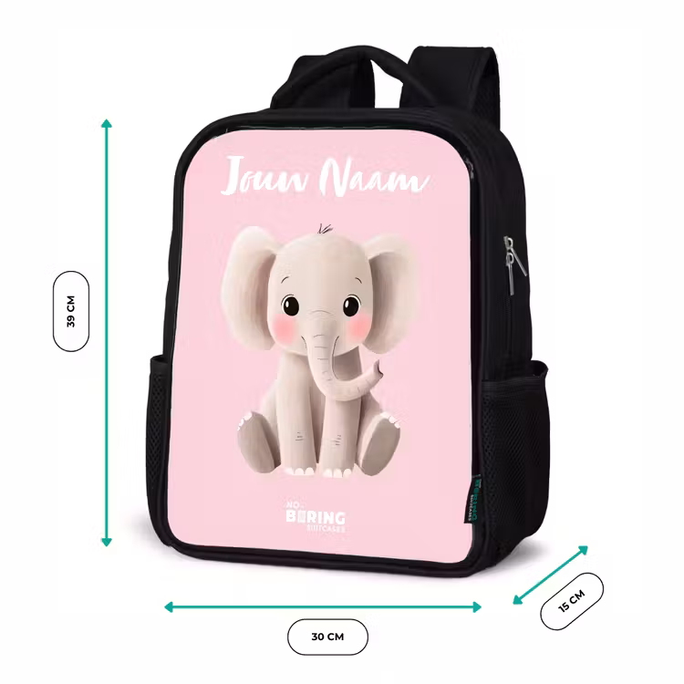 Kinderrugzak met naam - Zwart - Olifant - Grijs - Baby - Slurf — 5