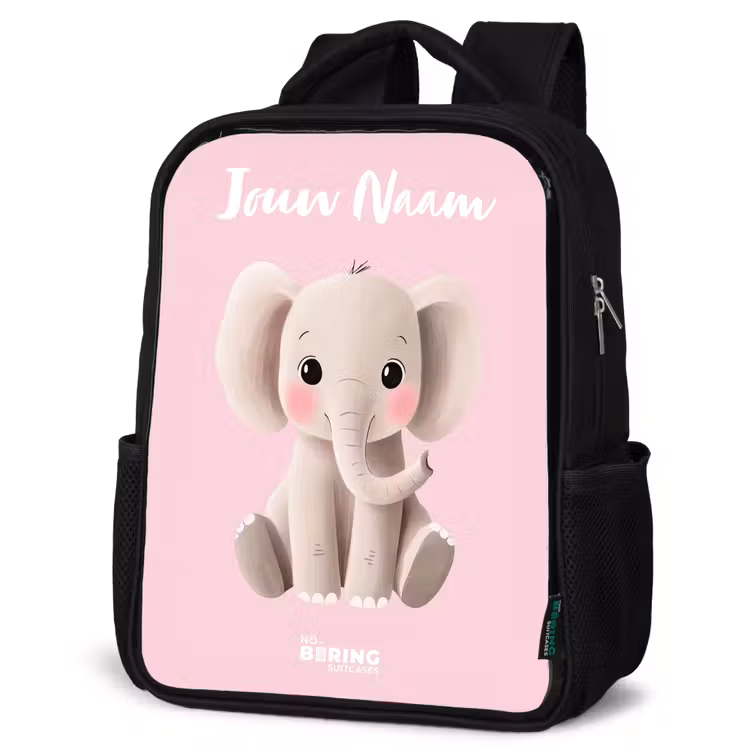 Kinderrugzak met naam - Zwart - Olifant - Grijs - Baby - Slurf — 7