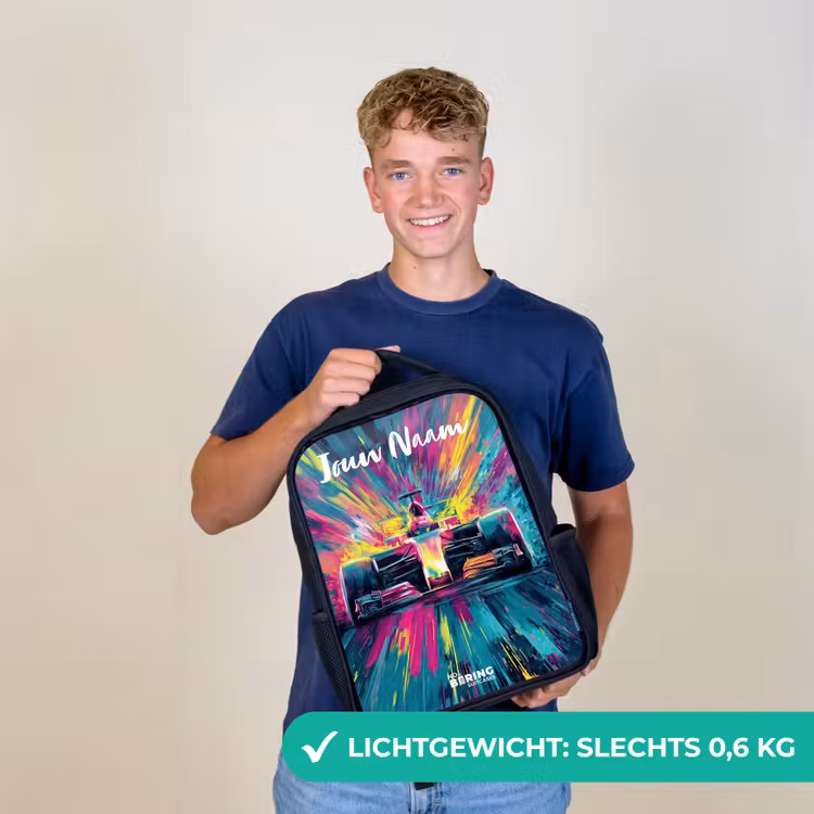 Kinderrugzak met naam - Zwart - Raceauto - Abstract - Strepen - Blauw — 3