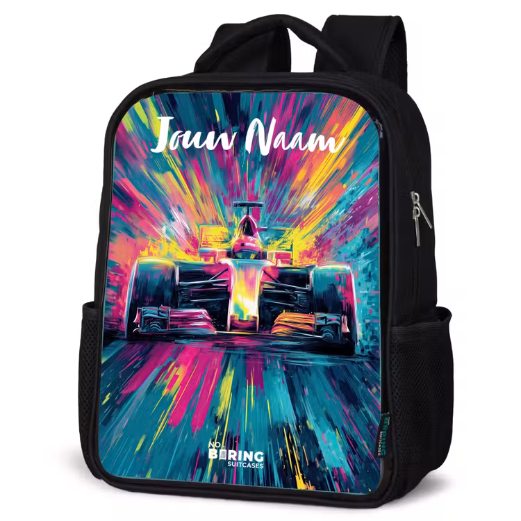 Kinderrugzak met naam - Zwart - Raceauto - Abstract - Strepen - Blauw — 7